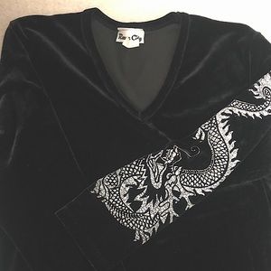 Glitter Dragon Black Velvet Top